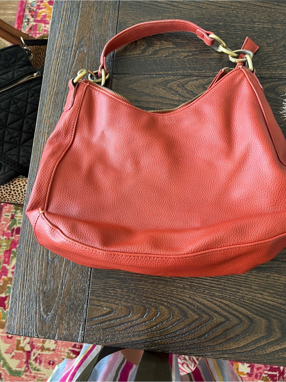 Joy Joy Coral Leather Hobo Bag with Gold Hardware